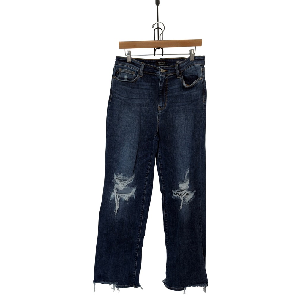 Judy Blue Womens 15 Blue Straight Fit Distressed Frayed Hem Jeans Y2K Streetwear